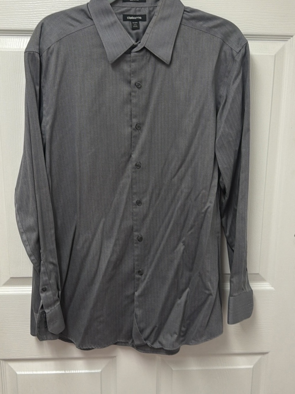Claiborne Men's Gray Long-Sleeve Button-Up Shirt 17 34/35